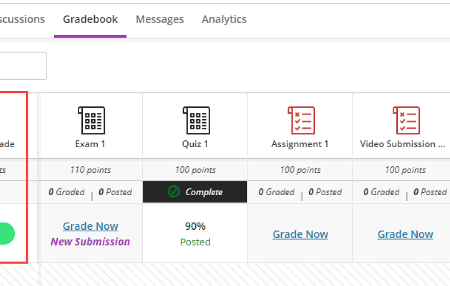 Blackboard Ultra grade centre screenshot
