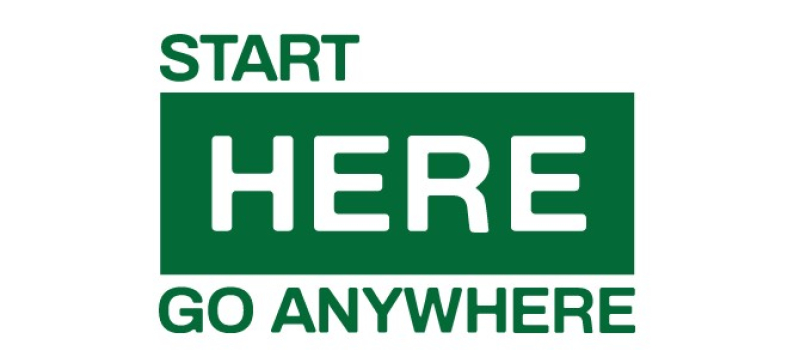 Start HERE Go anywhere logo.