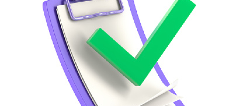 Green checkmark against a purple clipboard background.