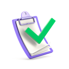 Green checkmark against a purple clipboard background.