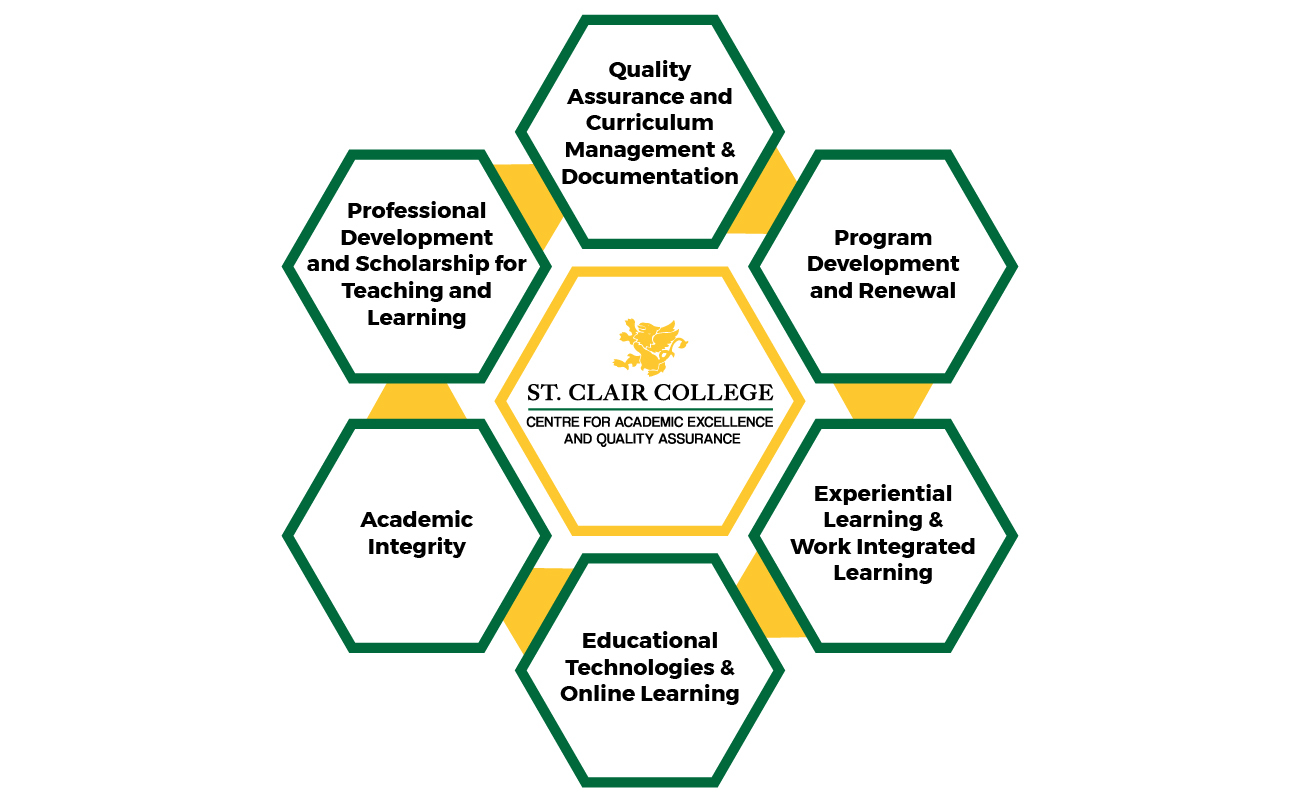 CAE Infographic: Quality Assurance, Program development and Renewal, Curriculum Management and Program Documentation, Academic Integrity, Professional Development, Learning Technologies and Online Learning, Experiential Learning and Work Integrated Learning Initiatives, Research, Scholarship of Teaching and Learning.