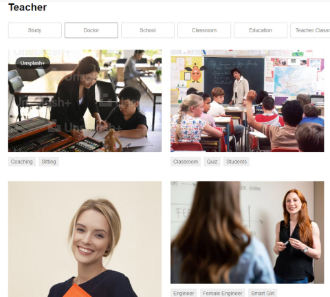 Screenshot of a search for teacher photos, the first four feature women as the main figure