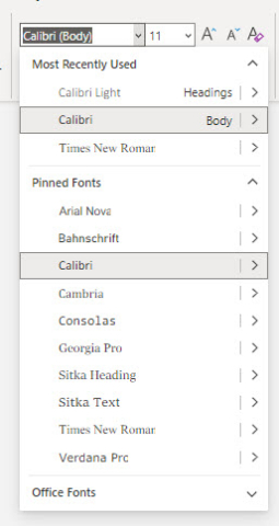 MWord font pulldown.