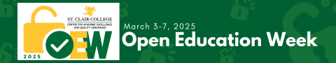 green, yellow, and white banner showing the Open Education Week logo for the CAE